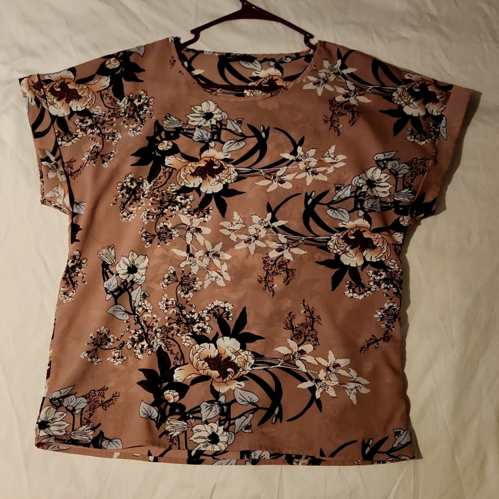 Shein Blouse,  XL Tanish with flowers.